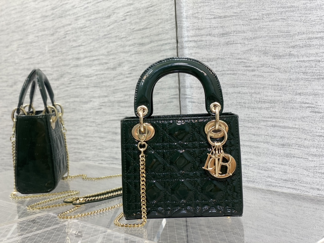 Mini Lady Dior Bag Dark Green Patent Cannage Calfskin